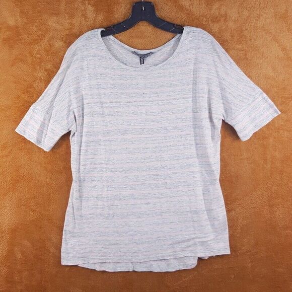 VINCE Womens Top XS Gray Pink Stripe Linen Pullover Short Sleeve Tee - Picture 1 of 7